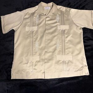 COPACABANA GUAYABERA-Men's Tan Embroidered Short Sleeve Shirt SZ 2X